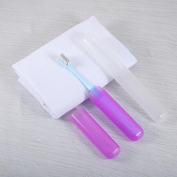 VOCOSTE 2 Pcs, Toothbrush Travel Case, Plastic, Lightweight Traveling Toothbrush Holders Case, White Purple, 7.48"x1.06"