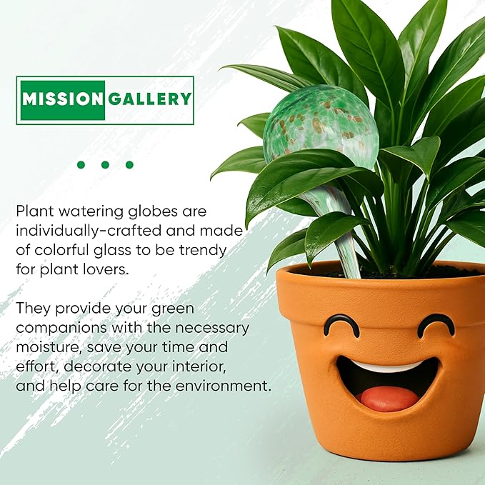 Mission Gallery Plant Watering Globes Set of 4 - Small Self Watering Globes for Indoor & Outdoor Plants - Multicolored, Automatic, Glass Watering Bulbs for Daily Use, Plant Watering Devices