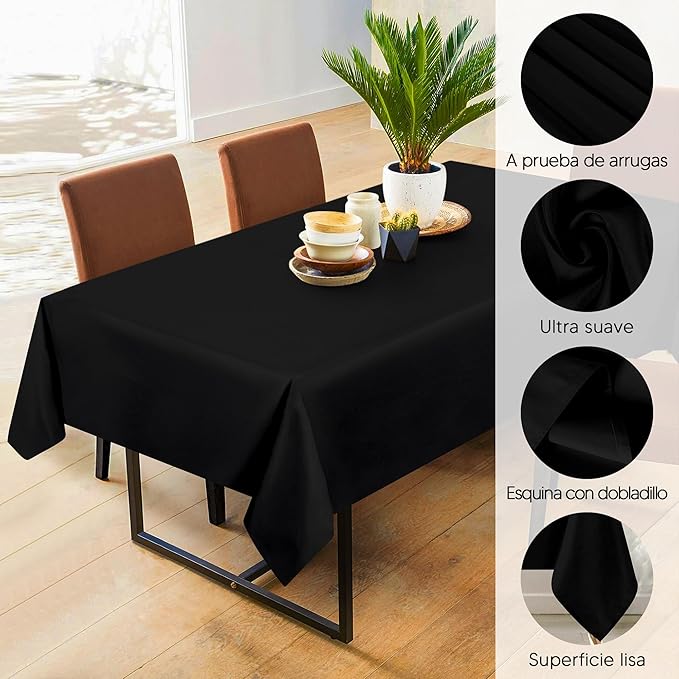 Utopia Kitchen Rectangle Table Cloth 2 Pack [60x84 Inches, Black] Tablecloth Machine Washable Fabric Polyester Table Cover for Dining, Buffet Parties, Picnic, Events, Weddings and Restaurants