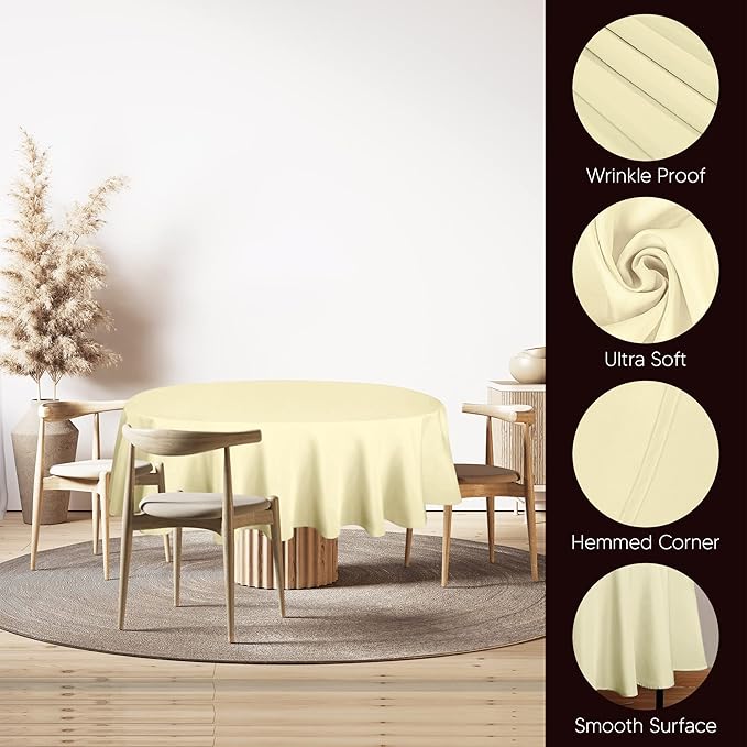 Utopia Kitchen Round Table Cloth 2 Pack(60 Inches, Ivory), Tablecloth Machine Washable, Polyester Table Cover for Dining, Buffet Parties, Picnics, Events, Weddings and Restaurants