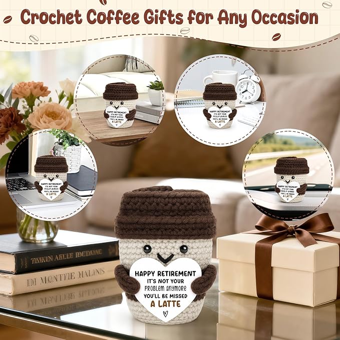 Funny Retirement Gifts for Men Women Coworker Boss Friends Teacher, Retired Crochet Coffee Gift for Woman Teacher, Not Your Problem Anymore with Funny Card Desk Office Decor Best Happy Retirement