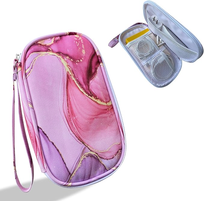 Electronics Organizer Travel Case, Cable Organizer Travel Essentials Tech Pouch,Suitable for Charger, Cable, Phone，Flash Drive,Pink Marble