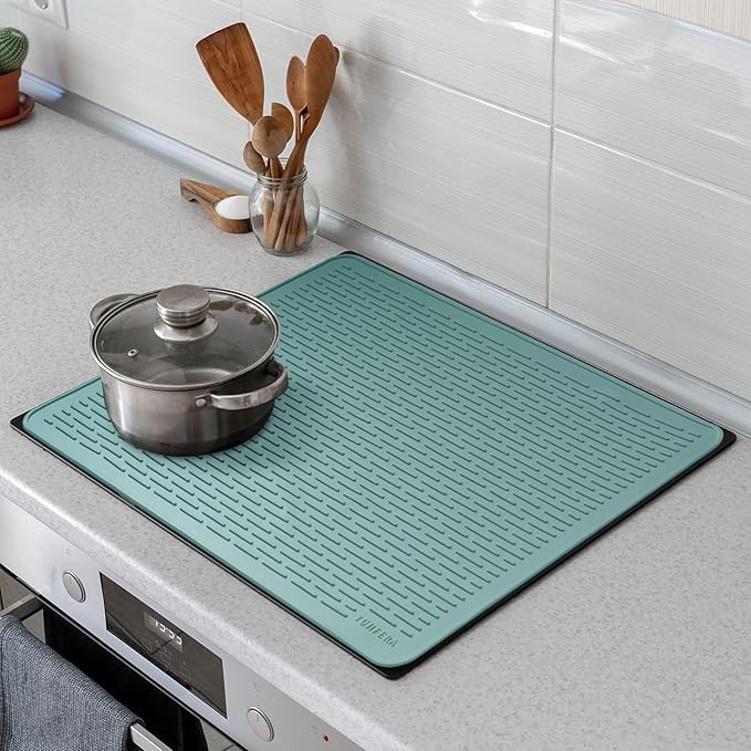 YUHFERA Stove Top Cover for Electric Stove - Silicone Stove Mat for Glass Top, Glass Cooktop Protector, XL Dish Drying Mats for Kitchen,Oven Covers for Electric Stove (Aqua,30 x 21)