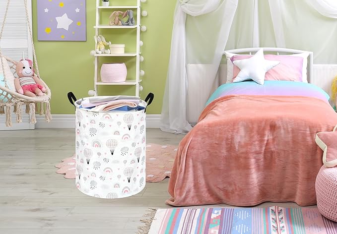 Hot Ait Balloon Print Round Laundry Hamper Storage Basket Bins Clothes Nursery Hamper for Home, Gift Storage Bins with Handles
