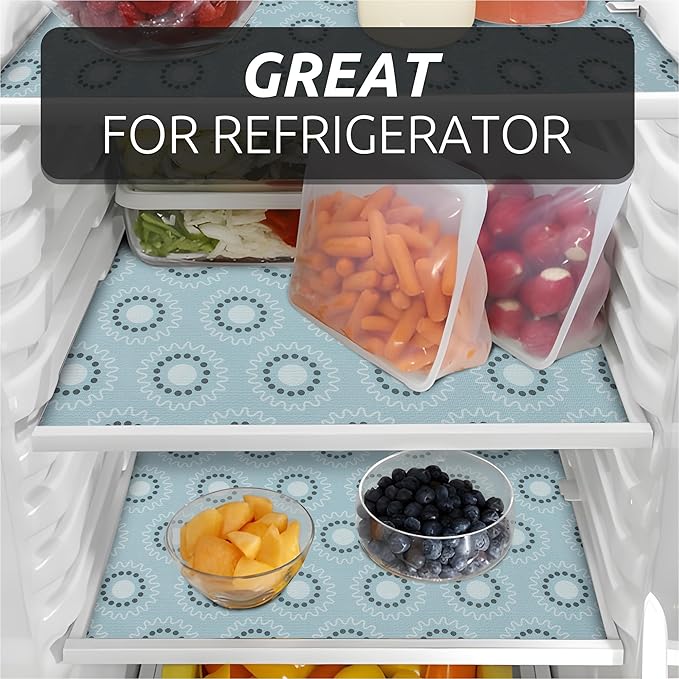 FIFTY FEET 18X96 Inch Shelf Liner for Kitchen Cabinets, PVC Drawer Liner for Dresser Non-Slip Bathroom, Non-Adhesive Cabinet Liner Washable (Blue Circle)(1 Roll)