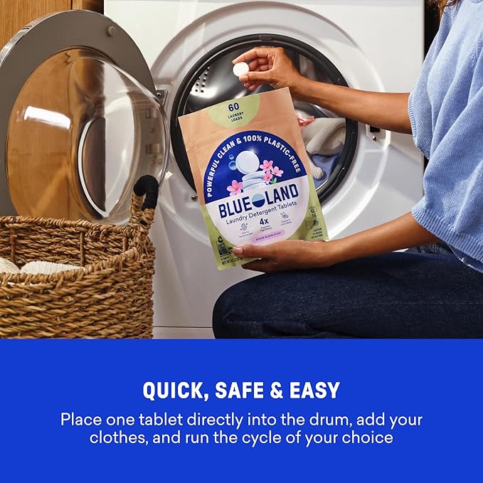 BLUELAND Laundry Detergent Tablets, 36 Count, Spring Bloom Scent, Plastic-Free Eco-Friendly Pods, Sheets, Liquid Alternative - Safe for Sensitive Skin, Gentle