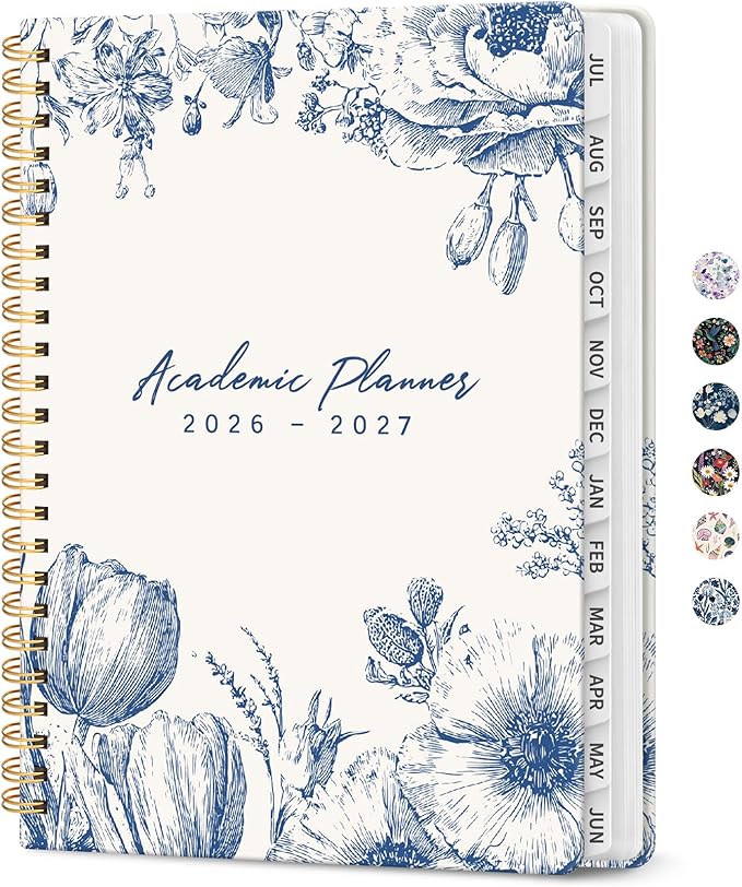 Planner 2026-2027, Academic Year Monthly and Weekly Calendar Planner, Jul 2026 - Jun 2027, Hardcover Teacher Student Planning Agenda book with Tabs, Perfect for School Office Supplies, 6.3" x 8.5" - Blue Elegance