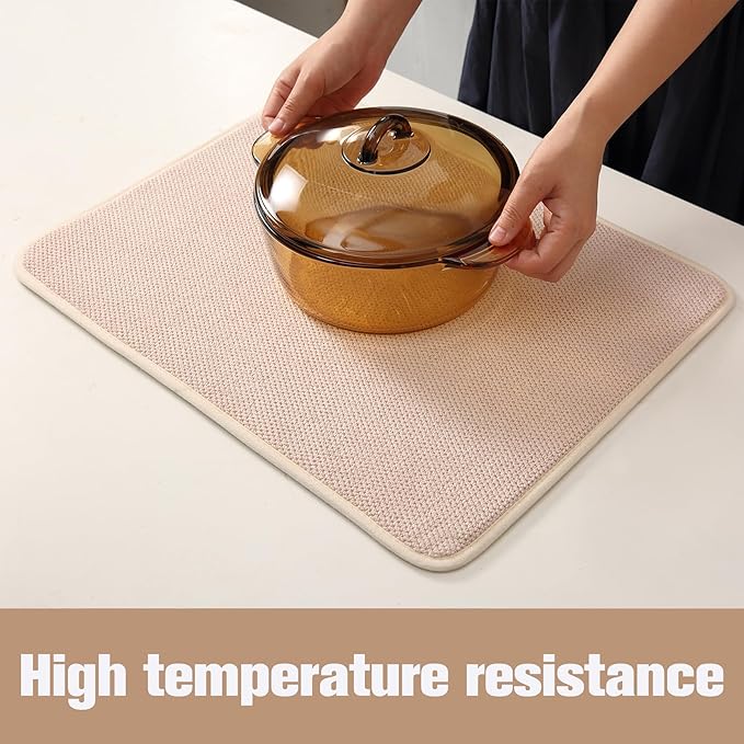 VESHE 2 Pack Microfiber Dish Drying Mat for Kitchen Counter,Ultra Absorbent Dish Drainer Mat ,Dish Drying Pad ,Dish Rack Mat 20×15 Inch (Beige)