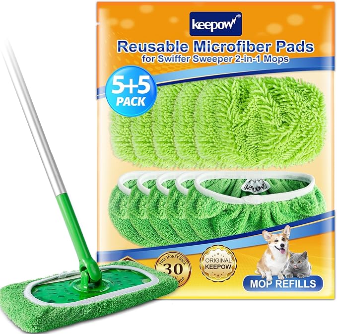 10 Pack Reusable Microfiber Mop Pads Washable Wet Pads Compatible with Swiffer Sweeper Refills Pads for Wet & Dry Sweeping Cloths Mop Head Replacement for Household Cleaning