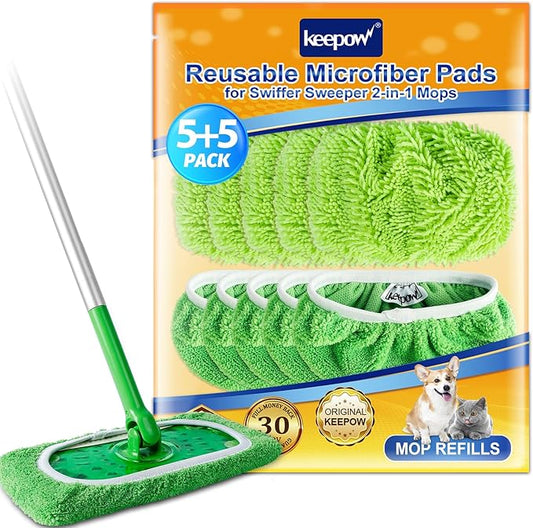 10 Pack Reusable Microfiber Mop Pads Washable Wet Pads Compatible with Swiffer Sweeper Refills Pads for Wet & Dry Sweeping Cloths Mop Head Replacement for Household Cleaning