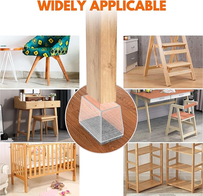 Rectangle Chair Leg Protectors for Hardwood Floors,16 PCS Silicone Covers to Protect Wood Tile Floors Felt Pads Furniture Leg Caps Reduce Noise. Easy to Move. (Clear,Fit Perimeter 4" to 4.25")