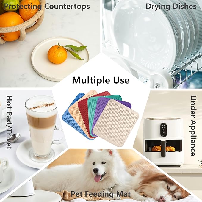 ZLR Silicone Dish Drying Mat for Kitchen Counter, Eco-Friendly Fast Dry Dish Mat, Easy Clean Multi Usage Drying Matt, Heat Resistant Trivet, 16" x 18" XL, Cassava White