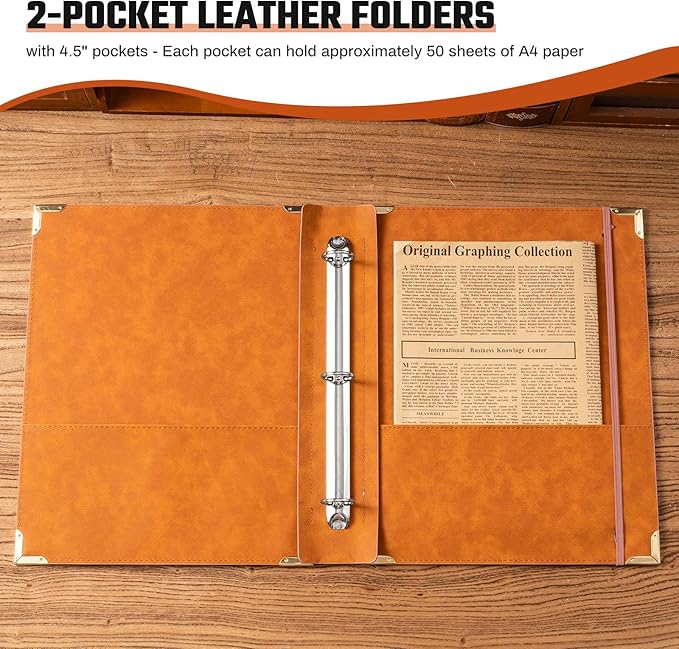 Ovesmusl Sunflower PU Leather 3 Ring Binder 1 Inch Round Ring Binder Holds 200 Sheets 8.5"x11" Letter Size Paper, Wedding Family History Notebook Cover Loose Leaf Organizer, Green