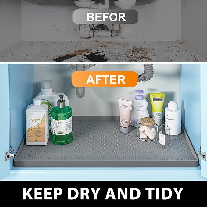TigeJoy 25" x 22" Under Sink Mats for Kitchen Waterproof, Leak-Proof Silicone Mat Sink Protector and Cabinet Liner, Kitchen Essentials Organizer and Storage, Boot or Shoe Tray, Pet Feeding Mat
