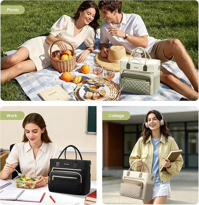 LOVEVOOK Insulated Lunch Bag Women,Wide Opening Adult Lunch Box Women with Cup Holder,Large Leakproof Cooler Bag for Work Picnic Beach Family College Mom,Lunch Teacher Breast Pump Diaper Tote Bag
