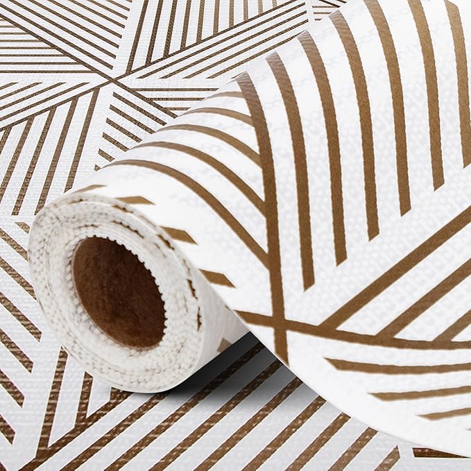 FIFTY FEET 12"x120" Non-Adhesive Shelf Liner for Kitchen Cabinets and Drawers, Washable Non-Slip PVC Cabinet Liner (Brown Modern)(1 Roll)