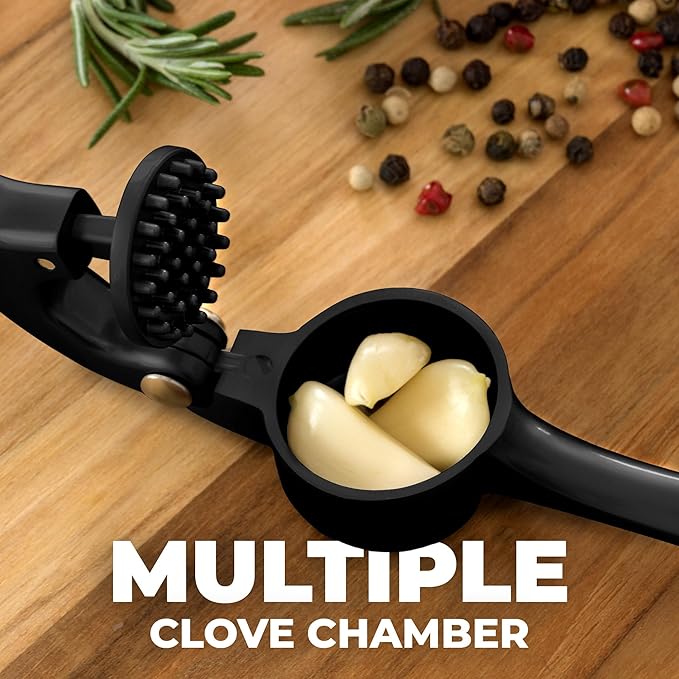 Zulay Kitchen Premium Garlic Press - Durable Garlic Masher with Soft, Easy to Squeeze Handle - Garlic Mincer Tool - Sturdy Easy to Clean Garlic Crusher (Black)