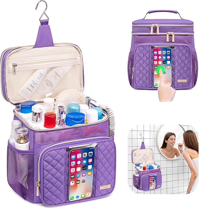 Large Toiletry Bag for Women Men, Bathroom Bag, Water Resistant Shower Bag, Makeup Bag, Portable Shower Caddy for College Dorm, Hanging Travel Toiletry Bag with Transparent Waterproof Phone Pocket