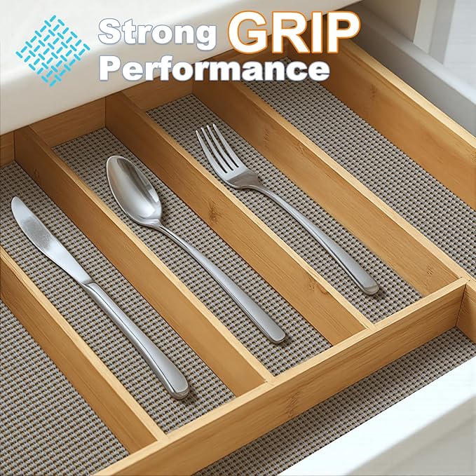 Songrey Non-Adhesive Drawer and Shelf Liner, Non Slip Cabinet Liners, Protect Kitchen Cupboard, Bathroom Drawers, Breathable, Thick Strong Grip mat (20IN x 10FT, Black)