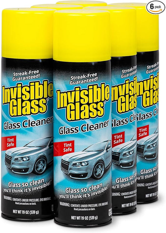 Invisible Glass 91164-6PK Premium Aerosol Glass Cleaner Spray for Car Windshields and Windows, Automotive and Home Window Cleaner, Streak-Free, Ammonia-Free, Tint-Safe – 19 oz (Pack of 6)