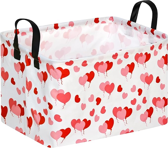 MAIZMZ Empty Gift Basket for Girls, Heart Print Storage Cube for Women, Closet Shelf Waterproof Organizer Bins with Handles, Waterproof Nursery Hamper, Kids Toys Books Box Room Decor