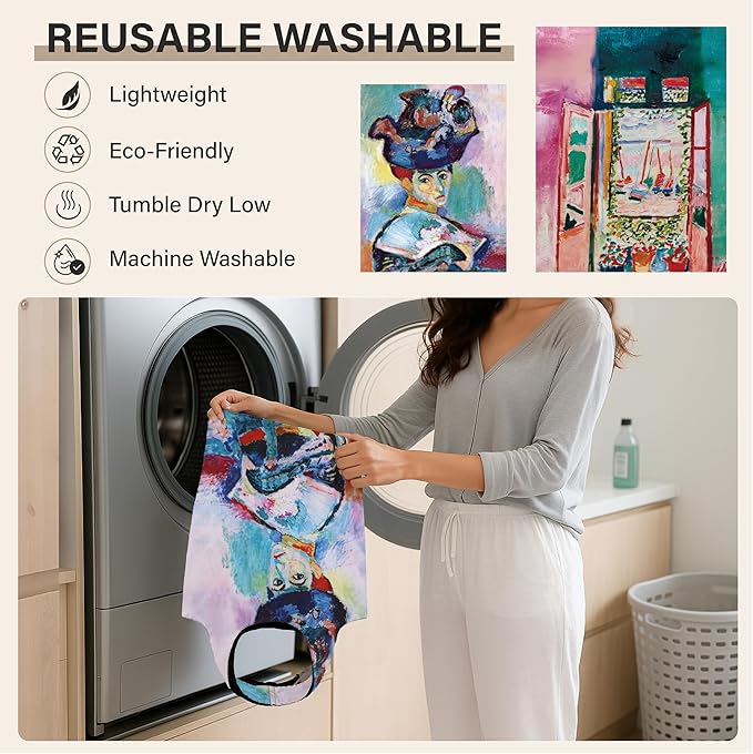 Reusable Grocery Bags, Oil Painting Art Tote Bags With Carry Pouch Waterproof Shopping Bags for Travel Daily Use