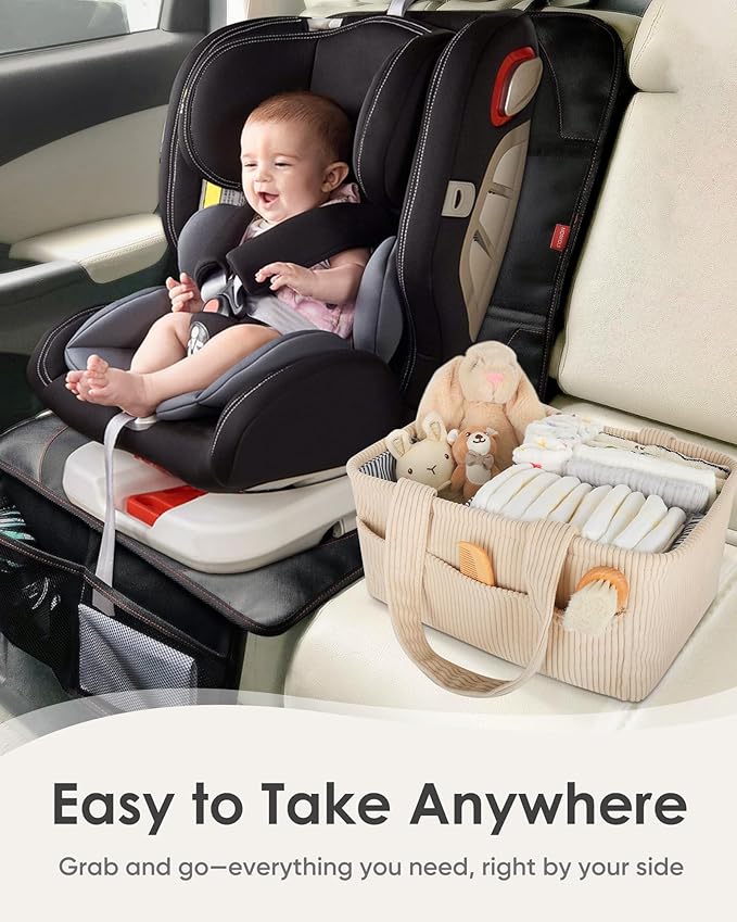 Baby Diaper Caddy Organizer – Nursery Storage Basket for Newborn Essentials, Car & Travel, Baby Shower Gifts and Registry Must-Have, Beige