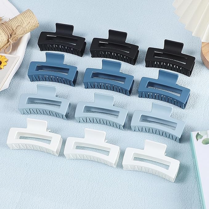 12 Pcs Medium Hair Clips, 3.5 Inch Square Claw Clips for Thick and Thin Hair - Blue