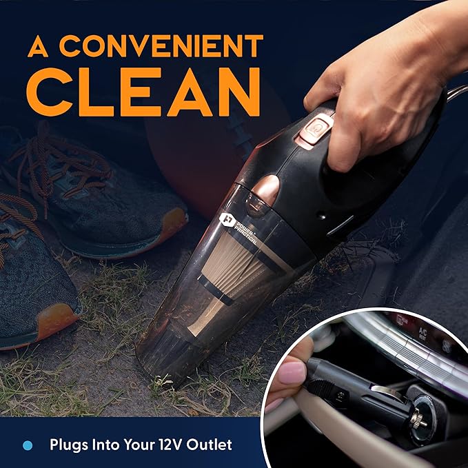 THISWORX Car Vacuum Cleaner - Portable, High Power, Handheld Vacuums w/ 3 Attachments, 16 Ft Cord & Bag - 12v, Auto Accessories Kit for Interior Detailing - Black