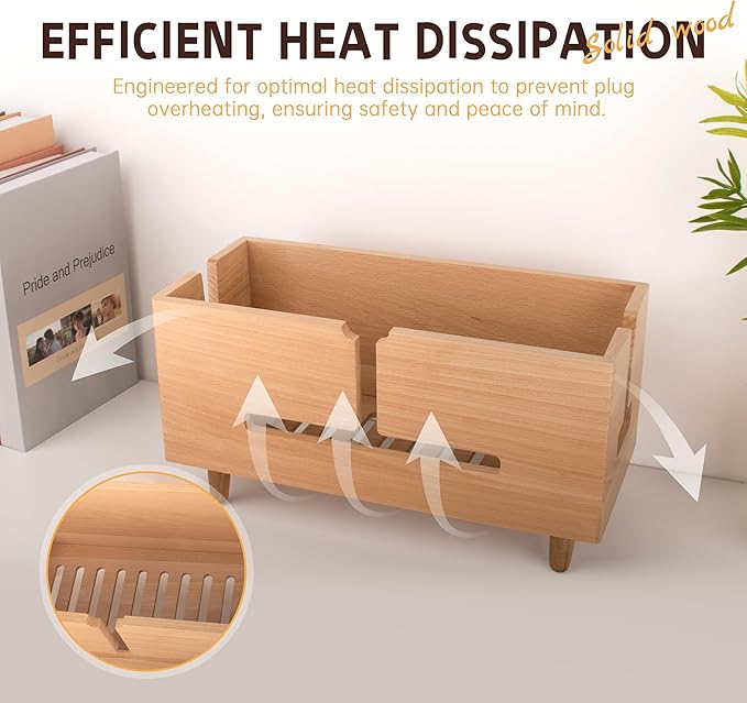 Large Cable Management Box - Organizer for Electrical Cords and Power Strips - Conceal Desk and Floor Cables - Storage Solution for Cord Hider and Organization (Natural Wood)