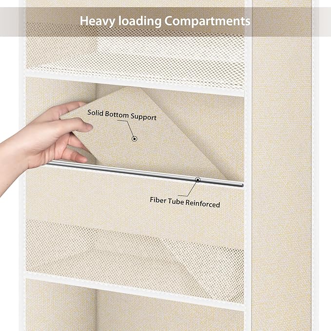 Univivi 6-Shelf Over Door Hanging Organizer Fabric Baby Door Storage with 5 Large Pockets and 3 Small PVC Pockets Wall Mount Hanging Storage Organizers for Baby Essential (Beige)