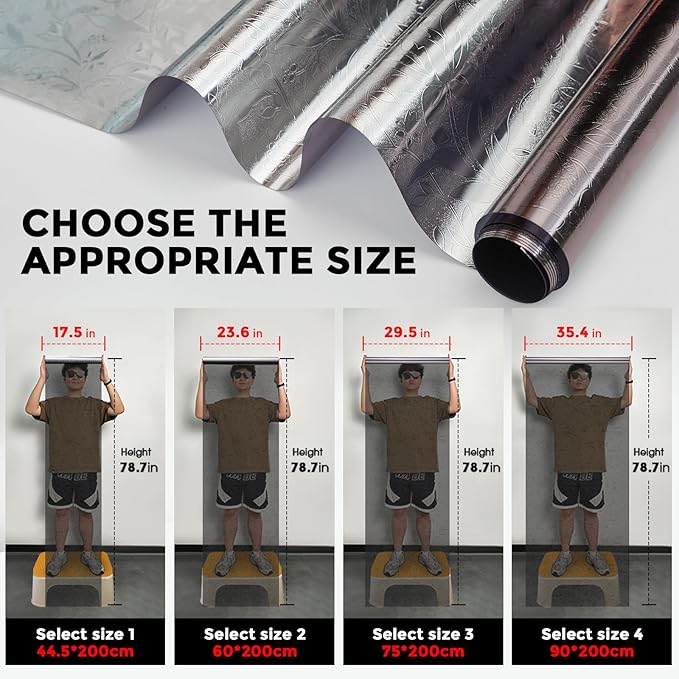 Window Film Heat Blocking 95% Privacy Film, Day and Night Windows Tint See Out Not in, Static Cling One Way Films for Home and Office(Black Tulip 35.4X78.7 inch)