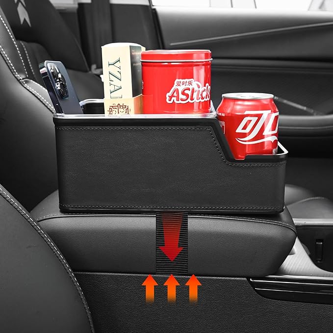 Car Storage Organizer Between Seats, Center Console Armrest Storage Box, Back Seat Organizer with Small Compartment, Car Interior Storage Box, Cup Holder Tray with Non-slip Mat (Black)