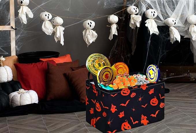 MAIZMZ Halloween Pumpkin Ghost Toys Storage Basket for Shelves Foldable Party Open Gift Box Waterproof Clothes Organizer Laundry Nursery Hamper with Handles Room Decor