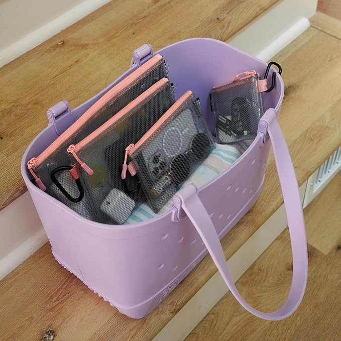 GOBAGS Air Production Multi‑Size Clear Zipper Pouch (4‑Pack) – Cable Organizer & Travel Gear Bag for Electronics, Camera Accessories, Tool Pouch & Small Tech Storage (Pink)