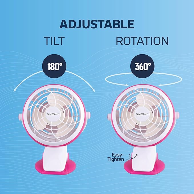 4" Clip or Desk Fan, USB or Battery Powered, 4 inch, Single Speed Setting, Adjustable Tilt, Lightweight, Ideal for Home, Bedroom, Office, or Dorm
