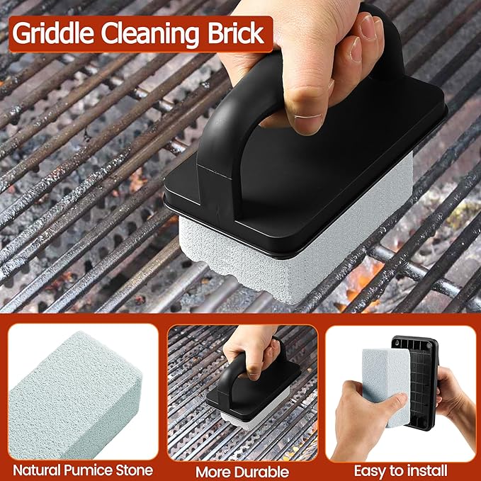 Upgraded Griddle Cleaning Kit for Blackstone 20 Pieces Flat Top Grill Accessories Cleaner Tool Set, with Griddle Scraper, Heat-Resistant Silicone Spatula Mat with Hanger, Grill Stone, Griddle Brush