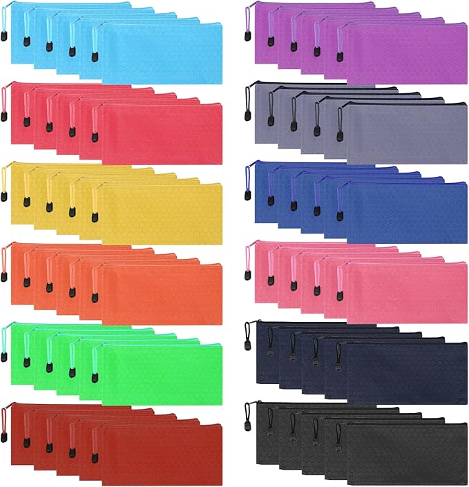 60pcs Pencil Pouch Bulk, Zipper Pouches, Waterproof Pencil Bags, Small Organizing Bags in 12 Colors for Classroom, Office Supplies Storage and Travel Accessories