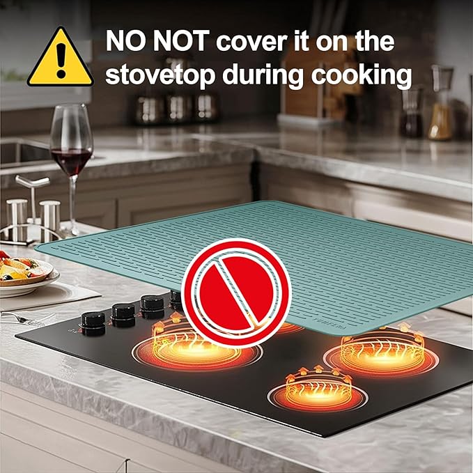 YUHFERA Stove Top Cover for Electric Stove - Silicone Stove Mat for Glass Top, Glass Cooktop Protector, XL Dish Drying Mats for Kitchen,Oven Covers for Electric Stove (Aqua,30 x 21)