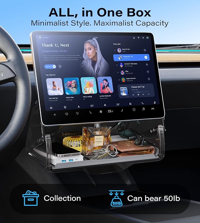 TAZENI Under Screen Storage Box Fit Model Y Juniper Model 3 Highland, Magnetic Hidden Privacy Storage for Model Y 3 Accessories, Center Console Organizer for Model Y 2019~2026 & Model 3 2016-2026