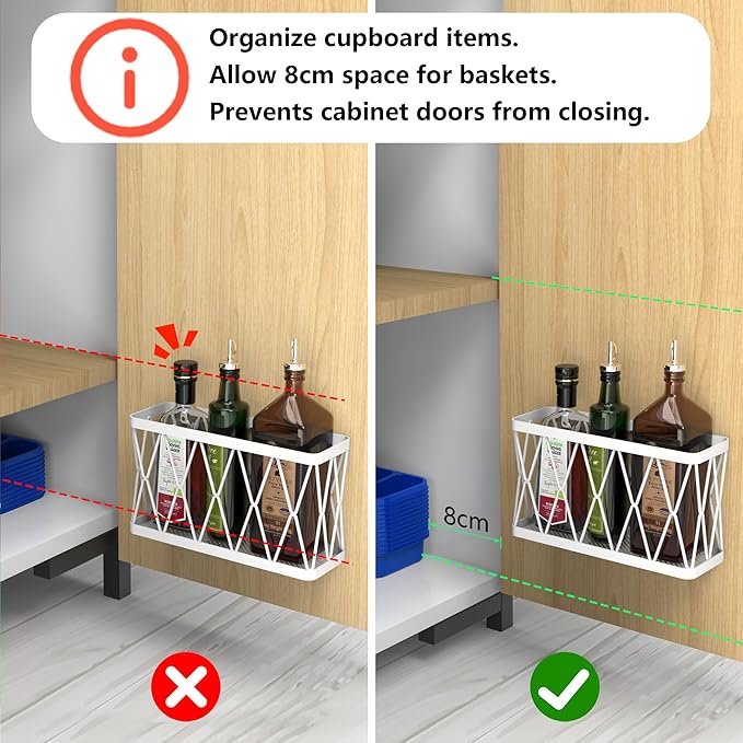 YIGII 3 Pack Adhesive Cabinet Door Organizer - Lid Storage Organizer for Tupperware, Wall Mounted Pantry Door Organizer Kitchen RV Storage Wall Under Sink Basket Slim Space, White Stainless Steel