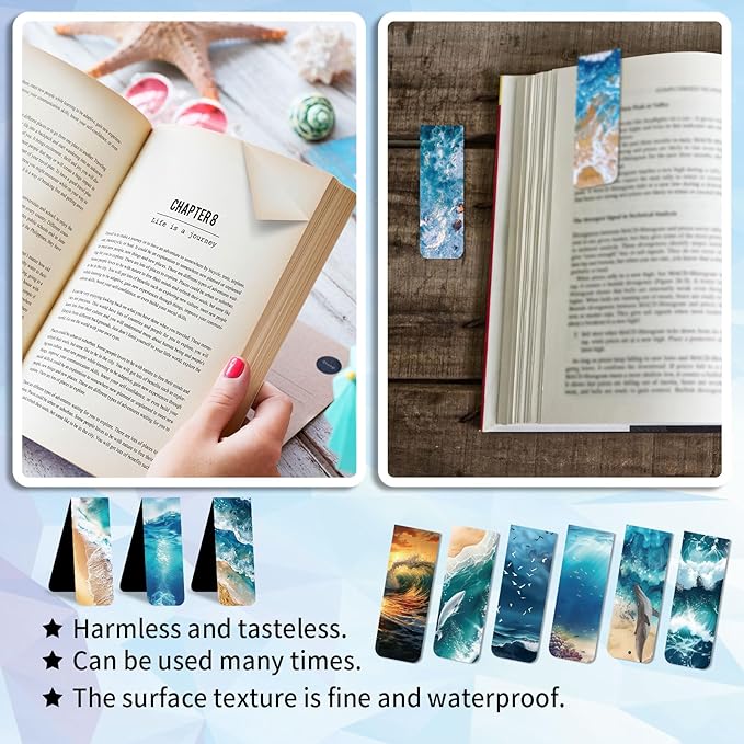96 Pieces Magnetic Bookmarks Magnet Page Markers - Book Marks for Reading Women & Men with Storage Boxes - Cute Magnet Bookmark Clips for Reading Pleasure（Ocean）