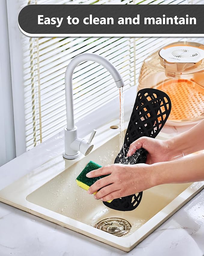 2 Pack Silicone Sink Protector for Kitchen Sink, Lozenge Pattern 13 x 11 inches Sink Grid Mat Silicone Protectors, Center Drain, Black