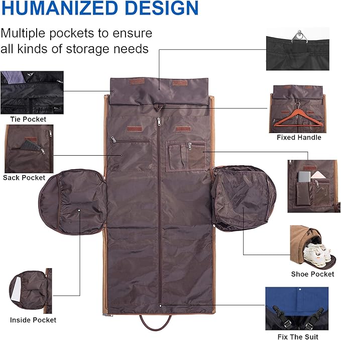 seyfocnia Convertible Travel Garment Bag, Carry-on Garment Duffel Bag for Men Women - 2-in-1 Hanging Suitcase Suit Business Travel Bag