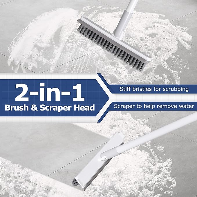 IVYROLL Grout Brush with Long Handle, Floor Cleaning Scrubber with Stiff Bristles for Tile Line, Shower, Crevice, Bathroom, Kitchen and Hard-to-Reach Corners