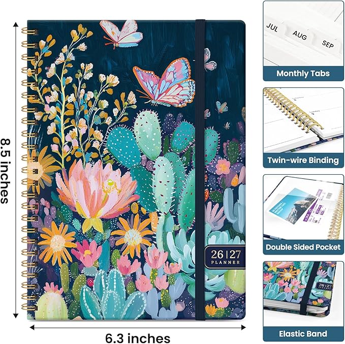 Planner 2026-2027, Academic Year Weekly and Monthly Calender Planner, from Jul 2026 - Jun 2027, Spiral Bound School Planning Book, Perfect for Teacher, Student, Women & Men, A5 (6.3" x 8.5"), Desert Whimsy