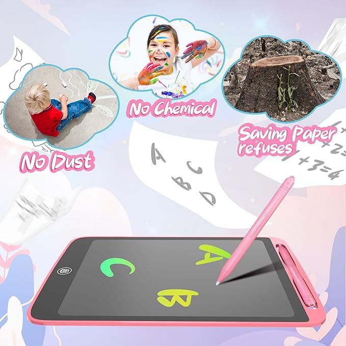 2 Pack LCD Writing Tablet for Kids, 10.5 inch Colourful Doodle Board Erasable Drawing Tablet for Kids, Educational Learning Travel Toys Birthday Christmas Gifts for 3 4 5 6 7 Girls Boys(Pink+Blue)