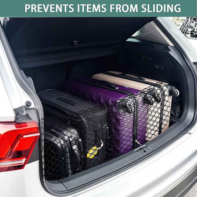 53 x 18 Inch Truck Bed Cargo Net - Heavy Duty Stretchable Car Organizer with Aluminum Carabiners, Universal Fit for Pickup Trucks SUVs Cars | Durable Elastic Vehicle Storage Accessory