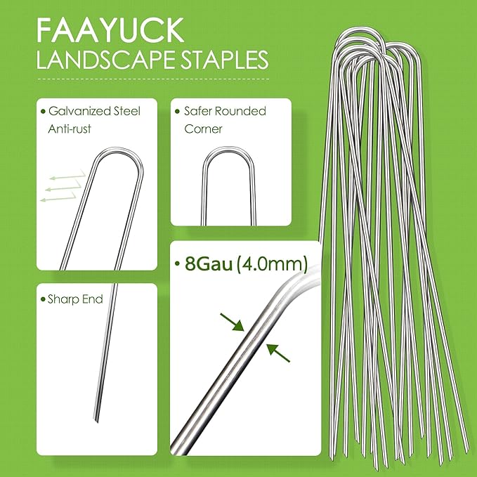 8 Inch Landscape Staples, 25 Pack Galvanized Landscape Stakes Heavy Duty 8 Gauge U-Shaped Garden Stakes, Ground Stakes for Weed Barrier Fabric, Irrigation Tubing, Fence, Outdoor Decorations