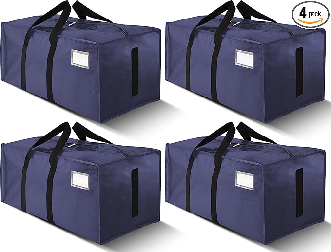HOMESURE Supports 200lbs Heavy Duty Moving Bags - Strong Zipper & Wrap-Around Handles - Water-Resistant Storage Totes, Durable Alternative to Moving Boxes - 4 Pack - Blue